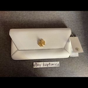 Tory Burch Kira Envelope Clutch Birch White NWT MSRP $278 Purse Wallet Bag